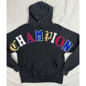 Champion Reverse Weave Old English Spellout Pullover Hoodie Sweatshirt Black S